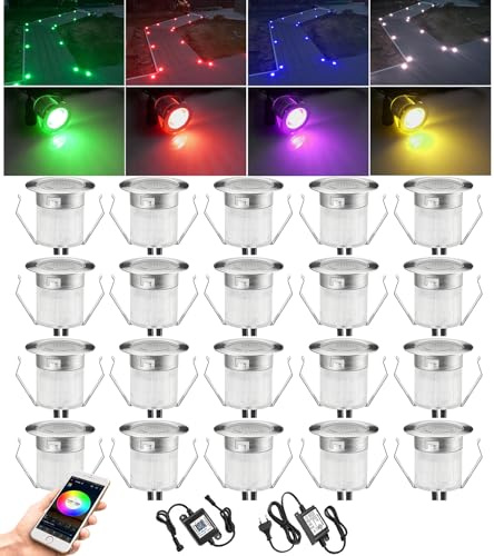 20er Led Bodeneinbauleuchten Aussen RGB Bluetooth, Ø30mm 12V Bodeneinbaustrahler Mini, 0.5W IP67 Wasserdicht Einbaustrahler Außen Led Terassenbeleuchtung Bodenspots für Terrasse Garten Küche | 12V Bodeneinbaustrahler Mini,0.5W Einbaustrahler Außen Led Terassenbeleuchtung Bodenspots für Terrasse Garten Küche
