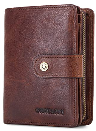 FORRICA Men Leather Wallet Women Purse RFID Blocking Bifold Wallet Soft Zip Coin Pocket Cowhide Credit Card Holder with Gift Box Brown A