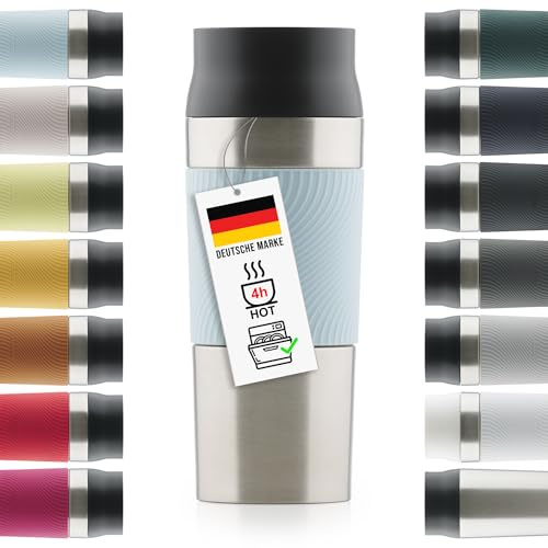 Blumtal Thermobecher 350 ml - Kaffeebecher to go aus Edelstahl - auslaufsicherer Isolierbecher kalt/heiß - Mug mit 360° Trinköffnung - Thermosbecher mit Quick-Press-Verschluss - Coffee Mug - Hellblau