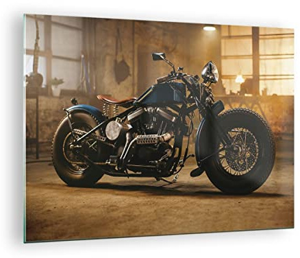 Bilder auf Glas Harley-Davidson Motorrad Motor Glasbild 70x50cm Wandbilder Dekoration Wohnzimmer Schlafzimmer Küche Deko Klein Wanddeko Bild im Glas Wand Kunstdruck Art Modern Wall Decor GAA70x50-4233