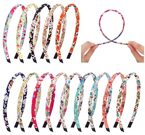 VEGCOO Serre-tête Enfant, 14 Pièces de Bandeau Cheveux Femme en Coton Large 10mm Pour Filles, Accessoires Cheveux Enfants Élastiques Multicolores Pour Fêtes, Mariages