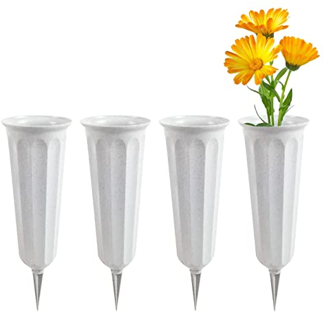 MissFox 4 Pezzi Vasi per Cimitero, 25 x 8 cm Vaso Cimitero con Lunghi Picchi, Vaso Fiori di Plastica per Tomba, Memorial Portafiori per Cimitero per Arredamento per Fiori Freschi / Artificiali