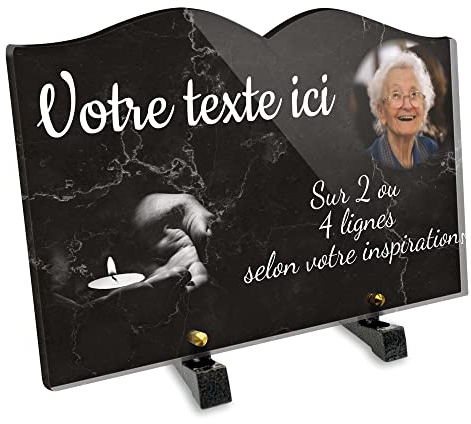 OCAP-FUNERAIRE.COM Grabschild Buch mit Foto personalisiert aus Plexiglas, Motiv Kerze in den Händen, verschiedene Größen, Dicke 6 mm, personalisierbar auf mehrere Linien, 30 x 20 cm