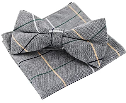 axy Herren Fliege mit Einstecktuch als Set zum Anzug, Tweed Style, bereits vorgebunden, Schleife Konfirmation verstellbar