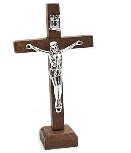 Wudaizhi Holzkreuzkruzifix Wandkreuzstatue Figur Barock Kreuzigung Katholische Jesus Desktop Orament Christian Home Dekoration