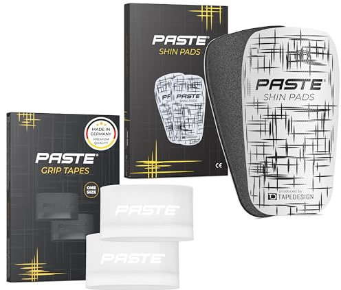 PASTE - XXL Set wählbar aus: TAPEDESIGN Fußballsocken, Schienbeinschoner, Stutzen & PASTE Schienbeinschonerhalter (Grip Tapes) für Kinder, Damen & Herren