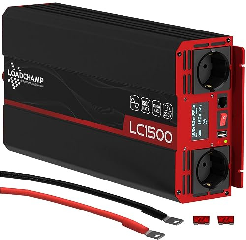 LOADCHAMP Wechselrichter 1500W / 3000W Reiner Sinus Spannungswandler 12v 230v Inverter LCD-Display Stromerzeuger Solar Wohnmobil