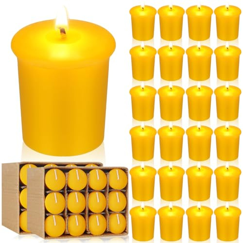 Rossesay 36 Pcs Beeswax Votive Candles Unscented Pure Beeswax Votive Candles Bulk Naturally Colored Bees Wax Candle for Home Room Party Wedding Spa Gift, 15 Hours Burn Time Each