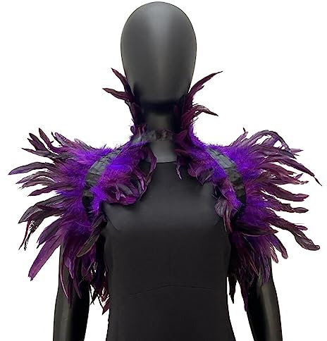 ihreesy Damen Natural Feather Feather Schal, Gothic Umhang Cape Federboa Natürliche Feder Schal Halloween Shrug Poncho Kragen Gotischen Umhang,Lila