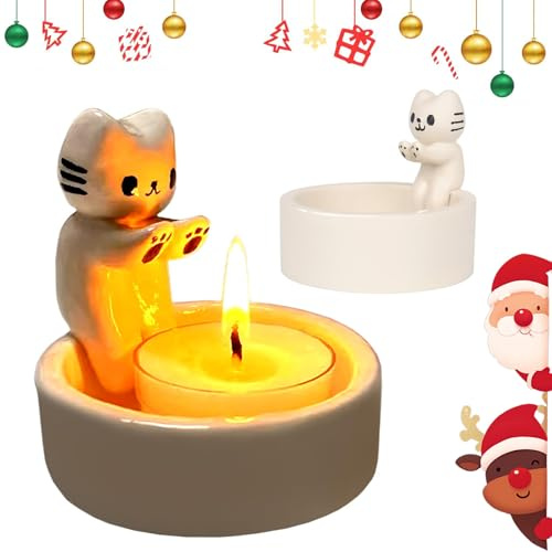 Cat Candle Holders, Warming Paws Cat Tealight Holders Ornaments, Cute Cat Gifts for Cat Lovers, Tealight Holder for Easter Decorations (without candle)