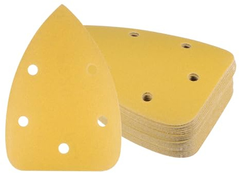 Kozelo 24pcs Mouse Detail Sander Sandpaper - [5-Hole 220 Grit] Aluminum Oxide Triangle Hook and Loop Sanding Pads Sheet for Sanding and Polishing Wood Furniture Metal Use