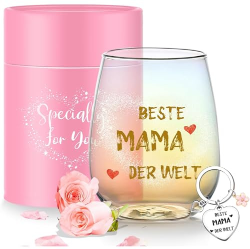 Yalucky Geschenke für mama Irisierend Weinglas mit Gravur Beste Geschenk für Frauen Muttertagsgeschenk Geburtstagsgeschenk für Werdende Mütter Tochter