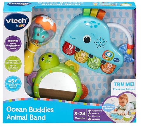 VTech Baby Ocean Buddies Animal Band, 3 Interactive Musical Instruments with Sounds and Phrases, Teaches Animals and Colours, Music Toy, Gift for Babies 3, 6, 12, 18 Months Plus, English Version
