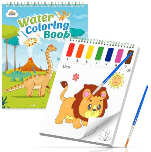 ZMLM Malbuch mit Wasserfarben für Kleinkinder, Wildtiere Malen mit Wassermalbuch Aquarell-Malpapier Kleine Geschenke für kinder Junge ab 3 4 5 6 7 8 Jahren Unterwegs Magisches Buch Mitbringsel