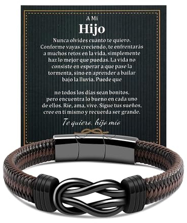 VGWON Pulsera Para Hijo, Pulsera Mamá Y Papá Para Hijo, Regalos para Hijos, Pulseras Infinity De Cuero De Los Hombres, Regalos De CumpleañOs De Navidad Para Hijos, Inspiración Regalo Para Adolescentes