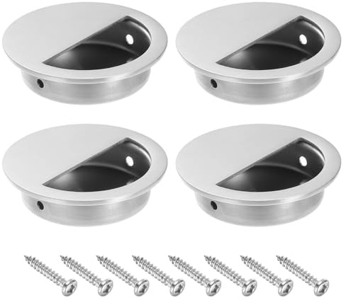 PATIKIL Recessed Door Handles 50mm/2 Dia, 4 Pack Round Hidden Concealed Door Pulls 304 Stainless Steel Flush Finger Pull Handle with Screws for Sliding Door Drawers, Silver
