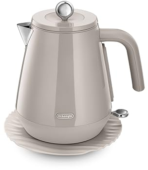 De'Longhi Eclettica BPA Free Metal Kettle KBY3001.BG, Customisable Design Rapid Boil Electric Kettle, 1.7L Large Capacity, Anti Scale Filter, Swivel Base, Cord Storage, Stainless Steel, 3000W, Beige