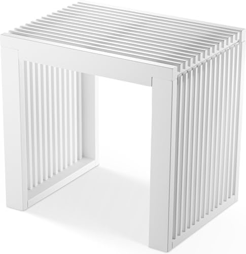 Banco de Bambú Blanco – Banco de Madera sin Respaldo para Recibidor
