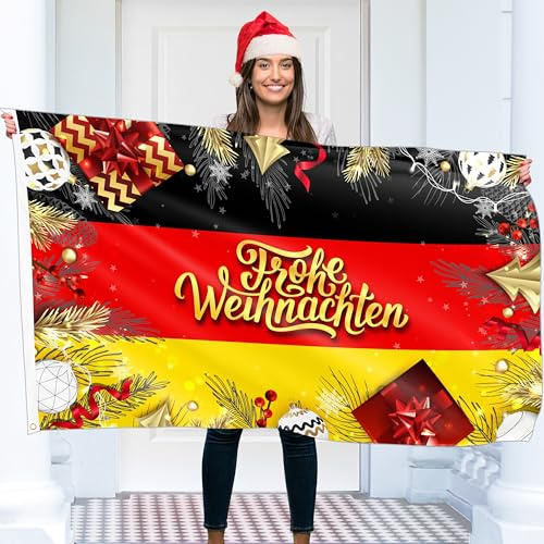 Deutschland Weihnachtsfahne 90x150 cm mit Ösen – Weihnachtsflagge Frohe Adventszeit – Deutschland Flagge – Flagge Advent - Fahne Weihnachten – Doppelnaht