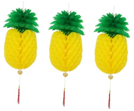 BESPORTBLE 3 Pièces lanterne ananas boules alvéolées à l'ananas ananas en papier de soie fleurs de pompons décorations d'anniversaire d'ananas lanternes de fête Plastique Yellow