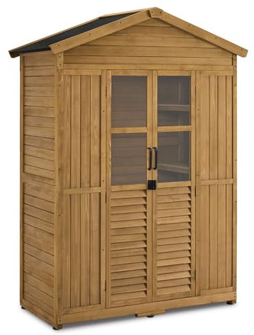 M MCombo armadio da giardino casetta da giardino in legno resistente alle intemperie, armadio porta attrezzi in legno armadio da esterno impermeabile, 74×143×200 cm (natura)