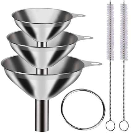 IGGLL Juego de embudos de Cocina de Acero Inoxidable (3 o 5 Piezas), embudos metálicos de Grado alimenticio for llenar Botellas, embudos pequeños for aceites Esenciales y Especias.
