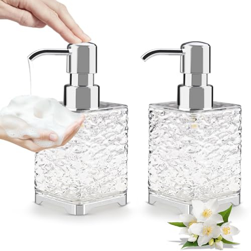 Foydream Distributeur Savon Mousse, 2 Pièces 300ml Flacon Pompe Vide en Plastique, Distributeur Shampoing et Gel Douche, Distributeur Savon avec Tête de Pompe en Mousse (Carré)