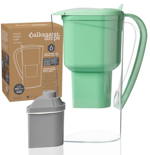 Jarra Filtradora Agua Grifo Verde ALKANATUR Drops 1,4 L Filtro Zeolita