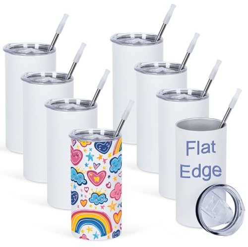Draheri 8 Pack 12 Oz Sublimation Tumblers Blanks Bulk, Stainless Steel Double Vacuum Insulated Sublimation Tumbler for Kids, Individually Boxed (Flat Edge)