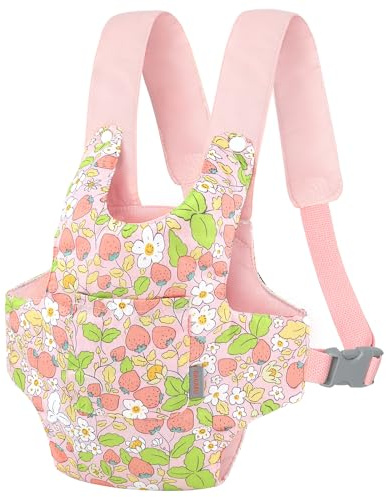 GAGAKU Muñeca Transporte Doll Carrier con Correa Delantera y Trasera para Muñecas con Correas Ajustables para Niñas Pequeñas, Color Rosa, Fresa