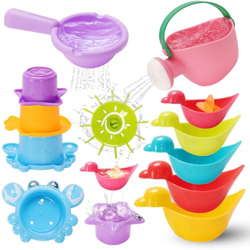 Venditer Badespielzeug Baby ab 1 2 3 4 Jahre, Badewannenspielzeug, Wasserspielzeug Kinder Badewannenspielzeug Schwimmbad Pool Spielzeug Geschenk für Mädchen Junge Rosa 11 Stück