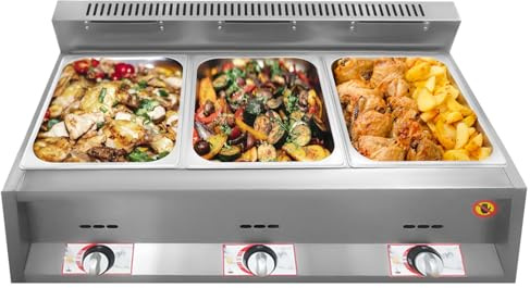 Friggitrice commerciale con scaldabagno a gas, scaldavivande da banco in acciaio inox per ristoranti, feste a casa ed eventi