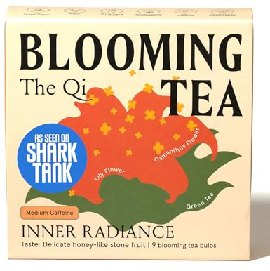 The-Qi Inner Radiance Osmanthus & Lily Blooming Flower w/Green Tea – 9 Pcs Handpicked All Natural Blooming Flower Tea – Gift Set for Inner Calm, Relaxation, & Wellness – Makes 27 Cups