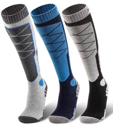 Supertrip 3 Paar Merinowoll-Skisocken für Damen Herren, Thermo Skistrümpfe Warme Skisocken mit polsterung Dicke Kniestrümpfe Winter Kompressionssocken für Skifahren Snowboard
