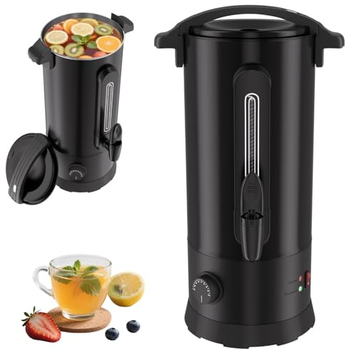 Jaxguom Glühweinkocher 10L, 1800W Glühweinkocher mit Zapfhahn Thermostat,Einkochtopf Edelstahl mit Überhitzungsschutz,Glühweinkessel Einstellbare Temperatur von 30-110°C,Schwarz