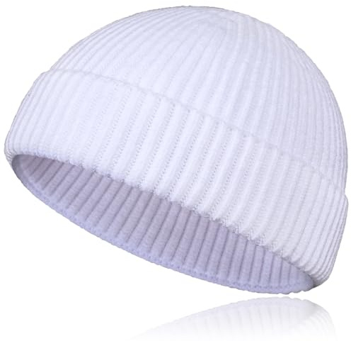 TSKNOMO Woll Fischermütze für den Winter, Trawler-Beanie, Kurze Strickmütze für Männer und Frauen