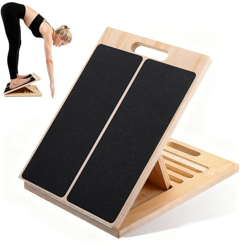 Vadsträckare av trä, professionell stretch och rörlighet bräda med 5 justerbara vinklar, halkfri snedbräda, robust balansplatta i trä med bärhandtag för hem, gym och utomhus