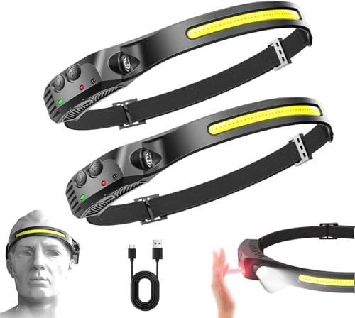 Natwo Luxelight Led Headtorch, Lumilight Head Torch 230° Wide Beam Headtorch, Luxelight Headlamp with Motion Sensor, Rechargeable Waterproof Lightweight Headlamp for Running, Camping, Hunting