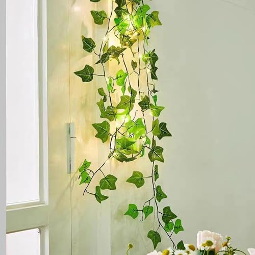 CutitiUU 2 luces de hadas de hiedra de 2 m, 20 LED, vides con luces de hadas, luces de hojas de hiedra artificial, funciona con pilas, decoración de hiedra falsa para jardín, Navidad, boda, fiesta