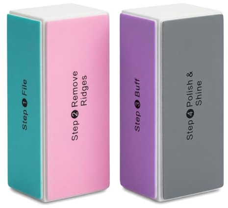 4-Way Nail Buffer Block Set, Professional Nail Files and Buffers for Natural and Acrylic Nails, Manicure Sanding Buffing Block for Shaping, Smoothing, Polishing and High Gloss Shine