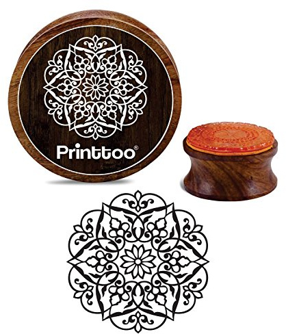 Printtoo hantverk textil blommig mandala mnster rund tr gummistmpel kort tillverkning frimrken 3 Inch Brun