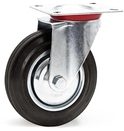 Wiltec Rotella piroettante 200mm max 150kg gomma piena cerchio in metallo con piastra di montaggio, per carrelli, mobili