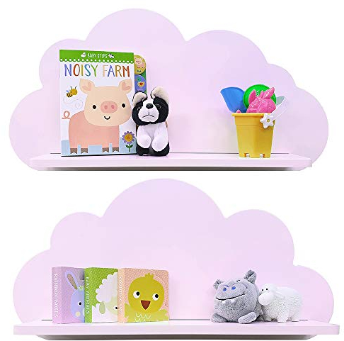 Babaya Scaffali per cameretta dei bambini, design a forma di nuvola, 2 ripiani, per cameretta dei bambini, disponibile in bianco, grigio, blu o rosa (rosa)