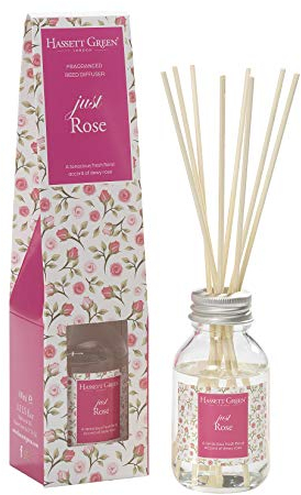 Just Rose Fragrance Oil Reed Diffuser 100ml - Long Lasting Home Indoor Fragrance - with 8 Rattan Reeds