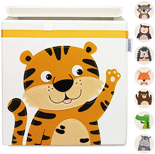 GLÜCKSWOLKE Boite de Rangement Enfant - 15 Motifs I Coffre à Jouet I Caisse Cube (33x33x33) I Bac à Jouets avec Couvercle - Chambre Bebe I Boîte à Jeux pour Fille et Garcon I Jungle Deco (Tigre)