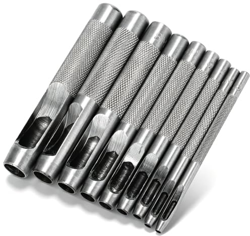 9er Locheisen, Locheisensatz, Hohl Punch Set, Runde Locher Cutter Leder Punch Werkzeug Für Uhrengewebe-Gürteldichtungen Leder Uhrenarmbänder Gürtel Leinwand Öse Papier Kunststoff 2,5-10mm