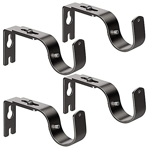 Curtain Rod Bracket, Set of 4 Adjustable Black Heavy Duty Curtain Holder, Wall Bracket Hooks with Screws