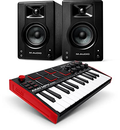 AKAI Professional MPK Mini MK3 & M-Audio BX3 – 25-Tasten USB MIDI Keyboard Controller, Drum Pads und 3,5 Studio-Monitore Lautsprecher für Recording