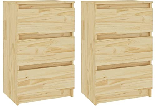 vidaXL 2X Massivholz Kiefer Nachttisch 3 Schubladen Nachtschrank Nachtkonsole Nachtkommode Schlafzimmer Schrank Kommode 40x29,5x64cm