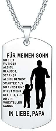 YOTHIWAD Halskette für Meinen Sohn Dog Tag Kette An Meinen Sohn Halskette mit Gravur Inspirierend Text Geschenk für Sohn von Mama Papa